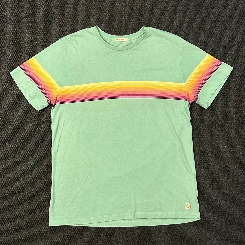 Marine Layer T-Shirt Mens L Green Retro Sunset Stripe Cotton Modal Tee